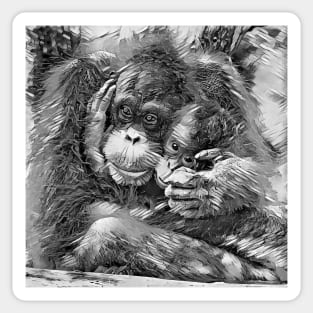 AnimalArtBW OrangUtan 003 Sticker